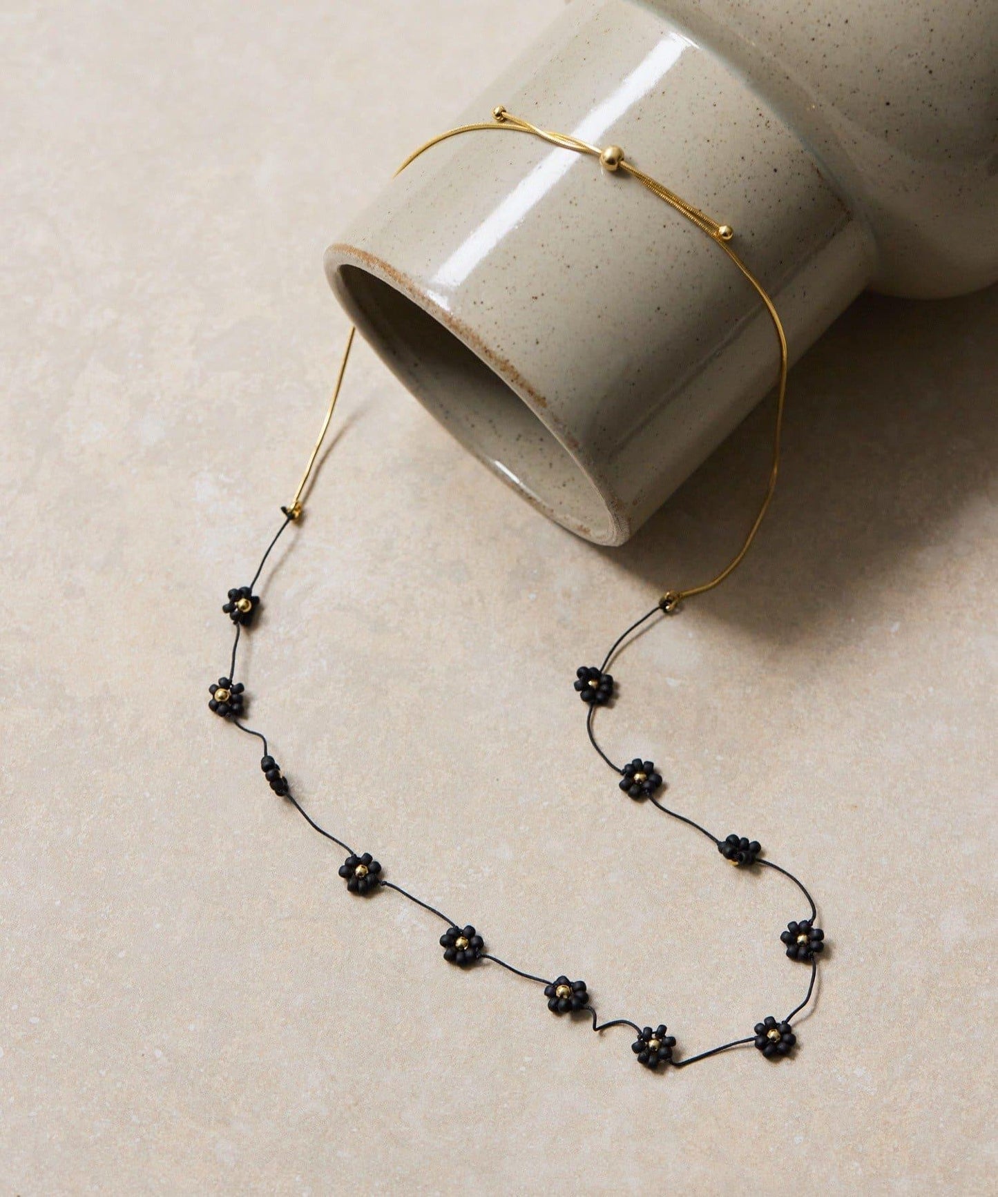 珠飾花朵可調節項鍊