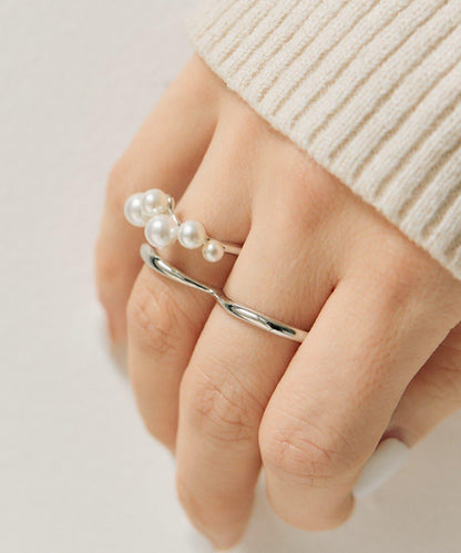 珍珠裝飾雙環戒指