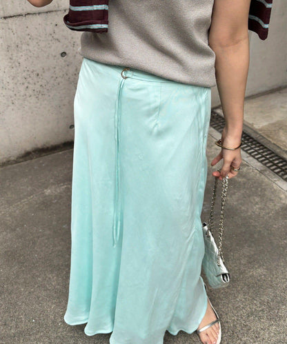 腰帶設計 キュプラ混紡緞面 半身裙