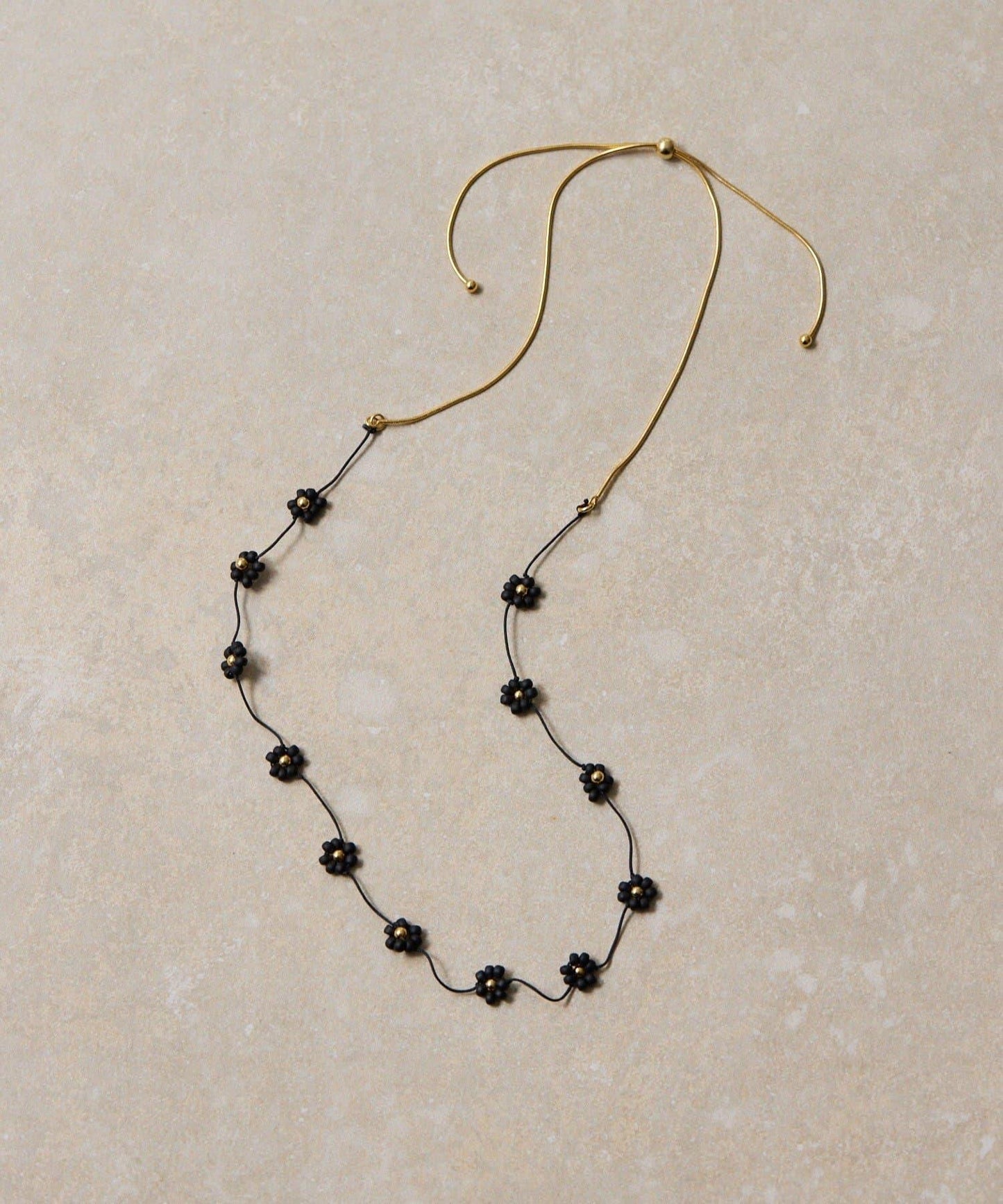 珠飾花朵可調節項鍊