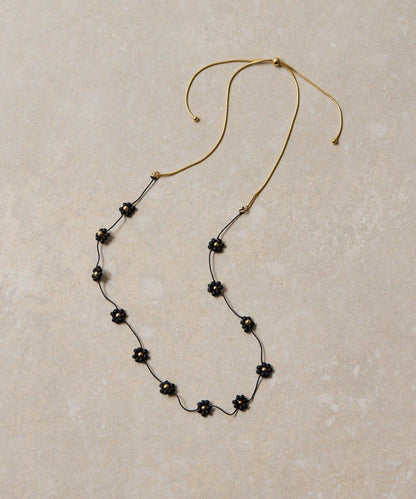 珠飾花朵可調節項鍊