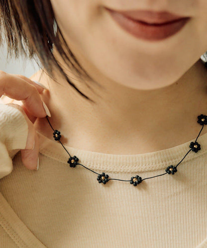 珠飾花朵可調節項鍊