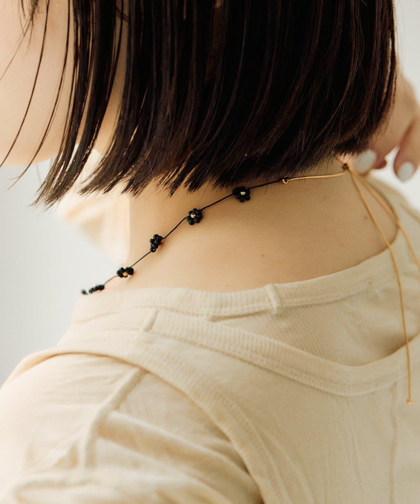 珠飾花朵可調節項鍊