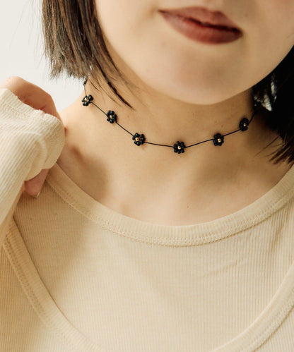 珠飾花朵可調節項鍊