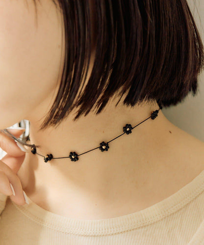 珠飾花朵可調節項鍊