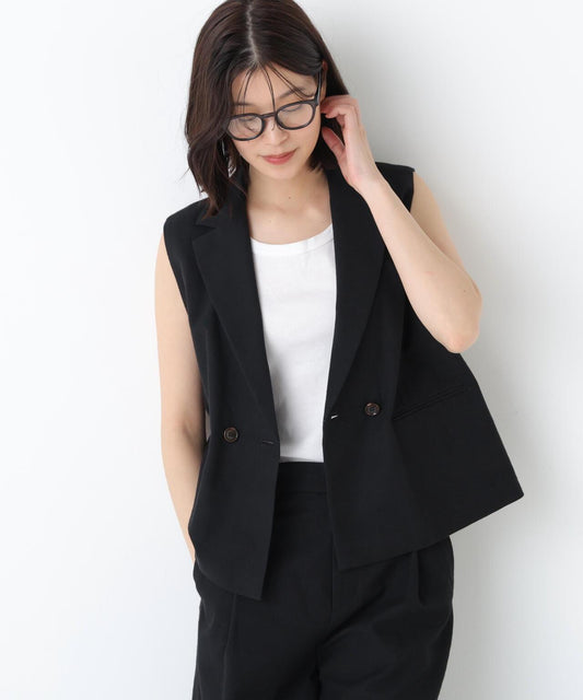 《定番素材 / 洗える》 乾爽觸感亞麻混 短款馬甲