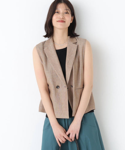 《定番素材 / 洗える》 乾爽觸感亞麻混 短款馬甲