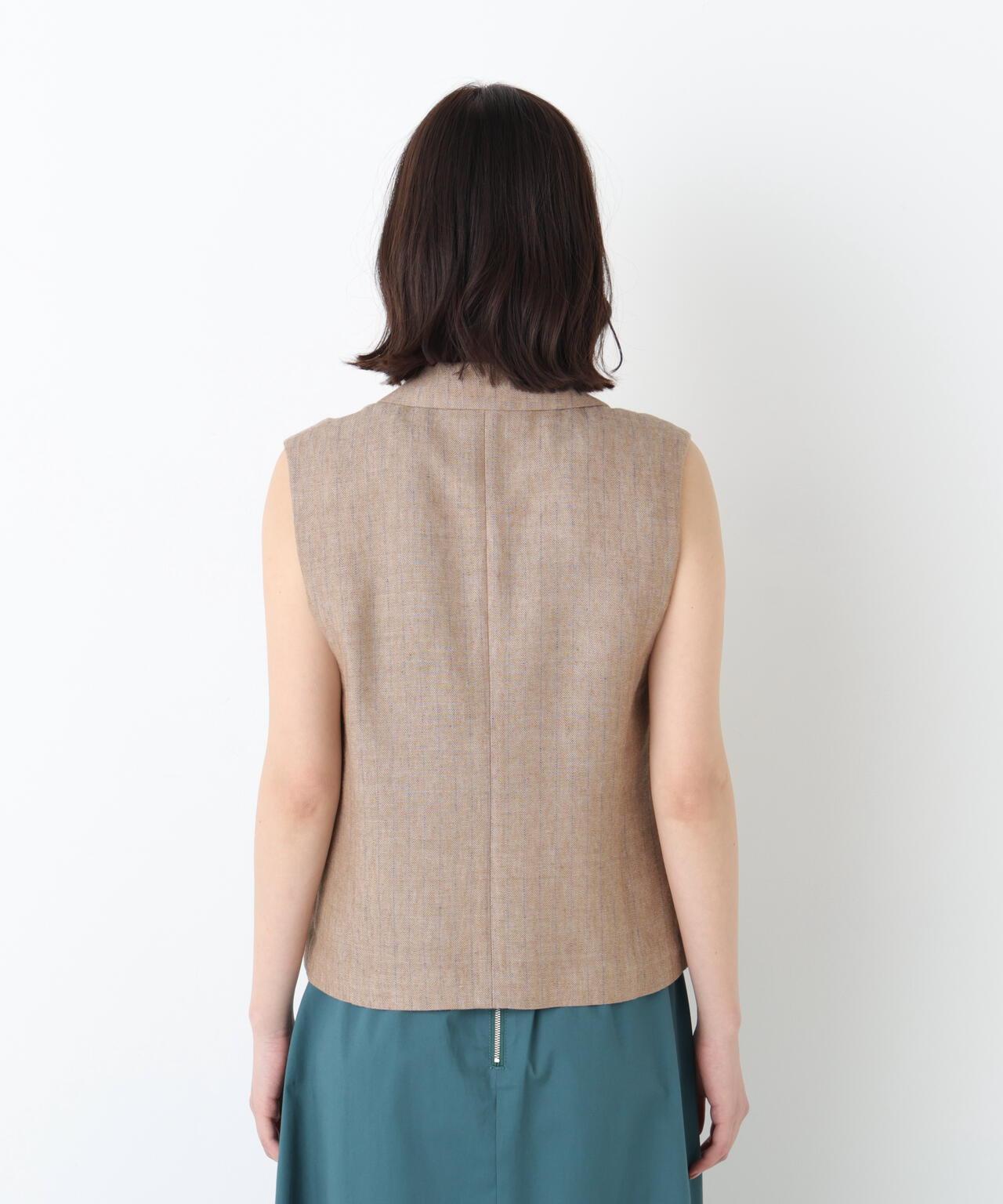 《定番素材 / 洗える》 乾爽觸感亞麻混 短款馬甲