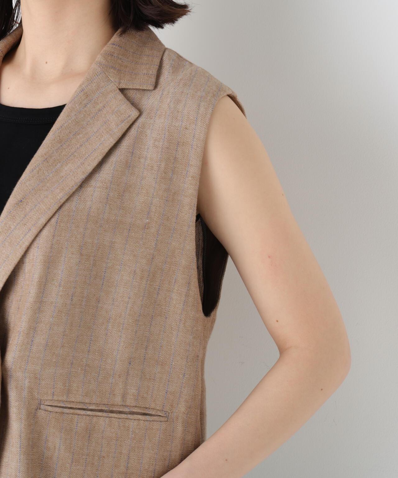 《定番素材 / 洗える》 乾爽觸感亞麻混 短款馬甲