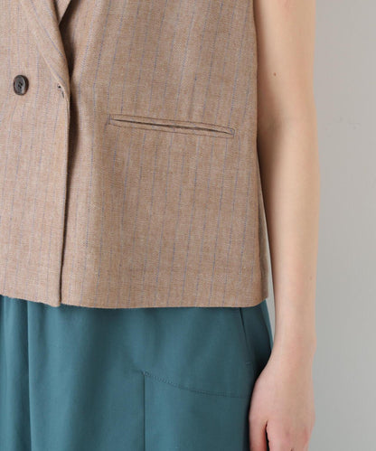 《定番素材 / 洗える》 乾爽觸感亞麻混 短款馬甲