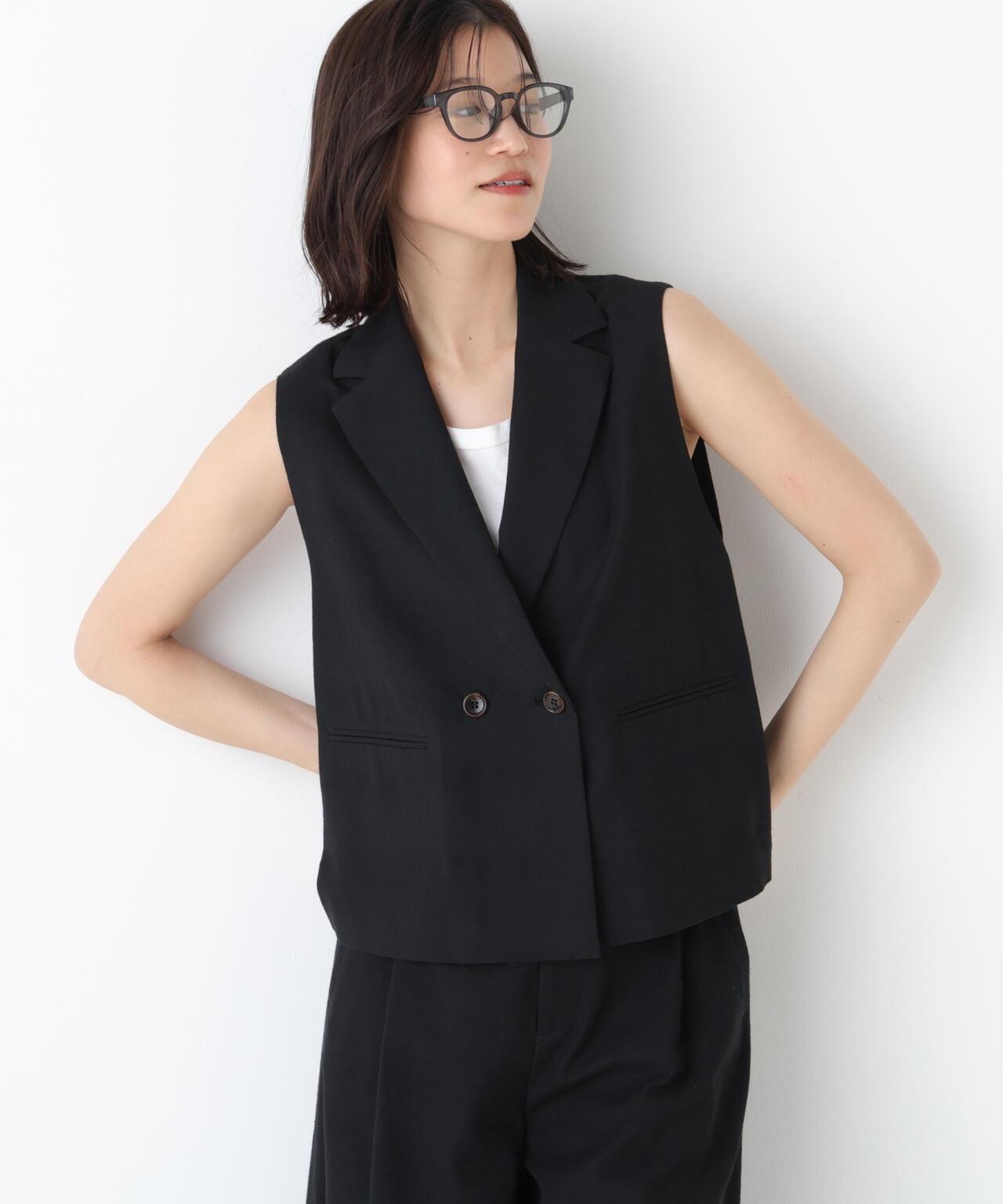 《定番素材 / 洗える》 乾爽觸感亞麻混 短款馬甲