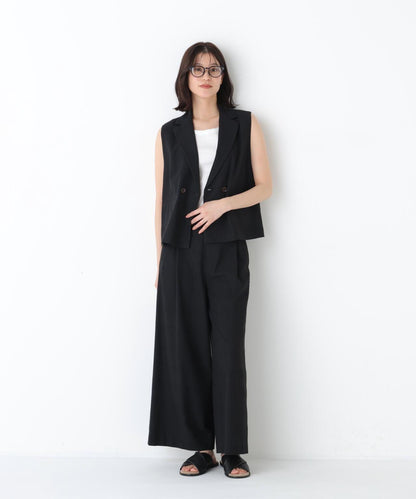 《定番素材 / 洗える》 乾爽觸感亞麻混 短款馬甲