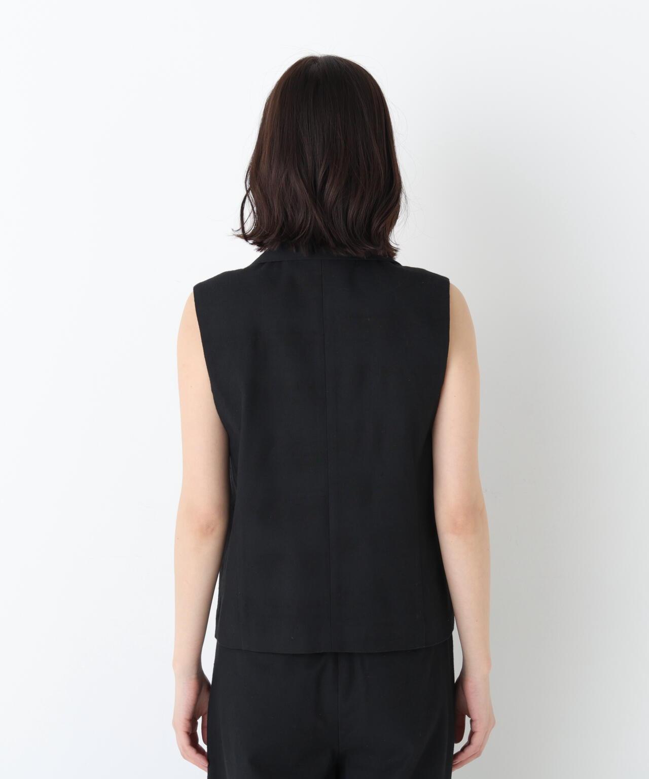 《定番素材 / 洗える》 乾爽觸感亞麻混 短款馬甲