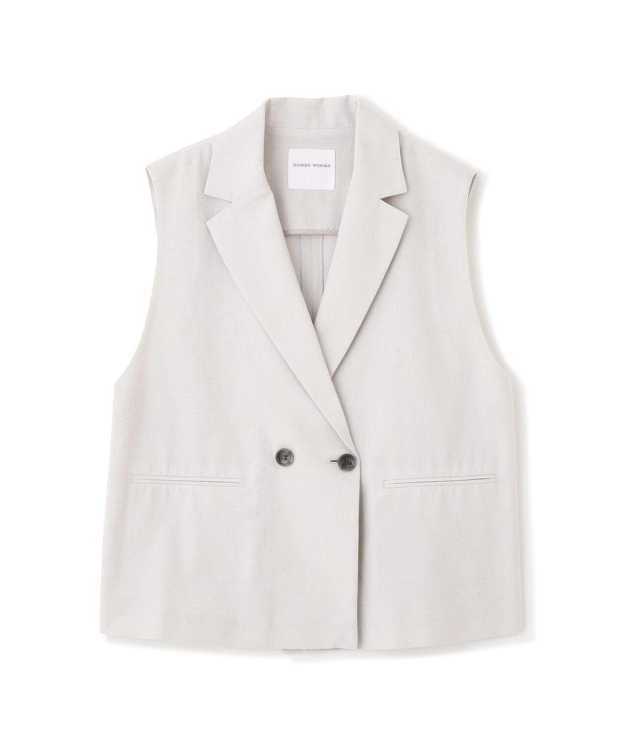 《定番素材 / 洗える》 乾爽觸感亞麻混 短款馬甲