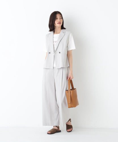 《定番素材 / 洗える》 乾爽觸感亞麻混 短款馬甲