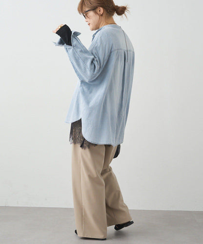 透紗丹寧立領襯衫