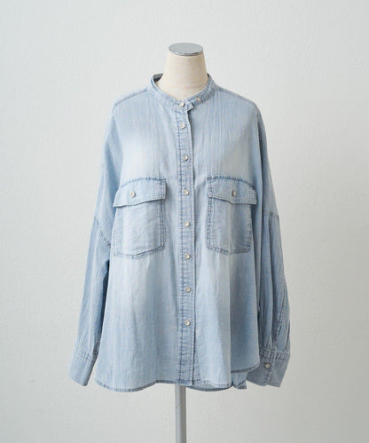 透紗丹寧立領襯衫