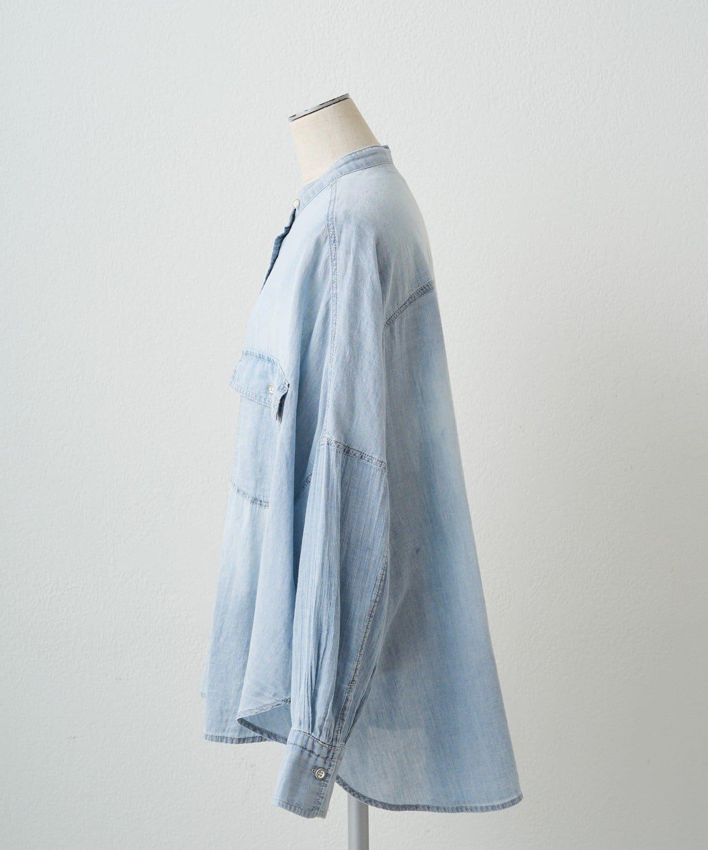 透紗丹寧立領襯衫