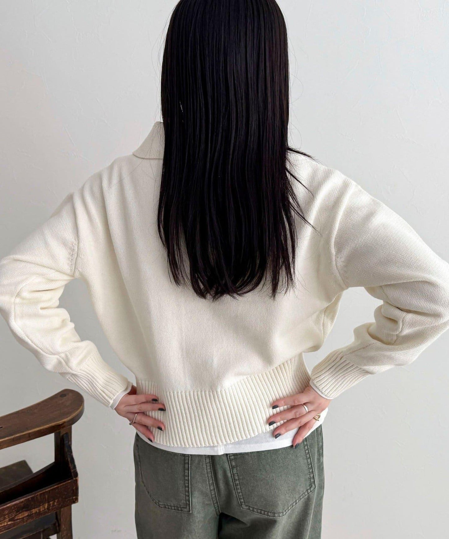 棉質 帶領 V領 針織開衫