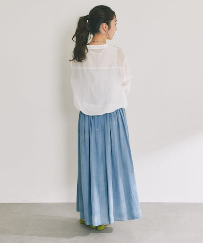 【La boutique BonBon】透視牛仔褶皺長半身裙