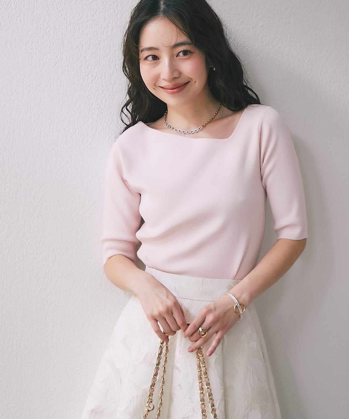 涼感防曬 不對稱領 五分袖 針織上衣