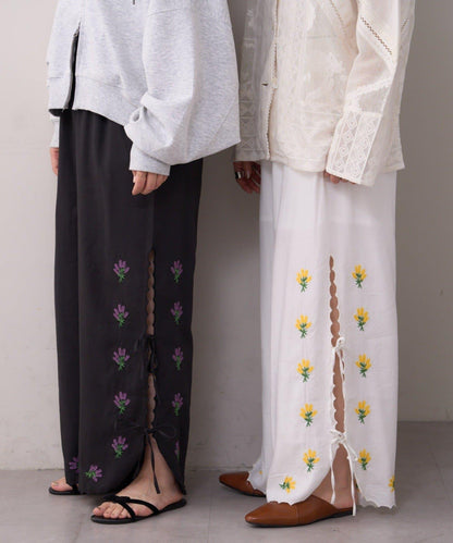 willow 波浪側邊刺繡 褲子