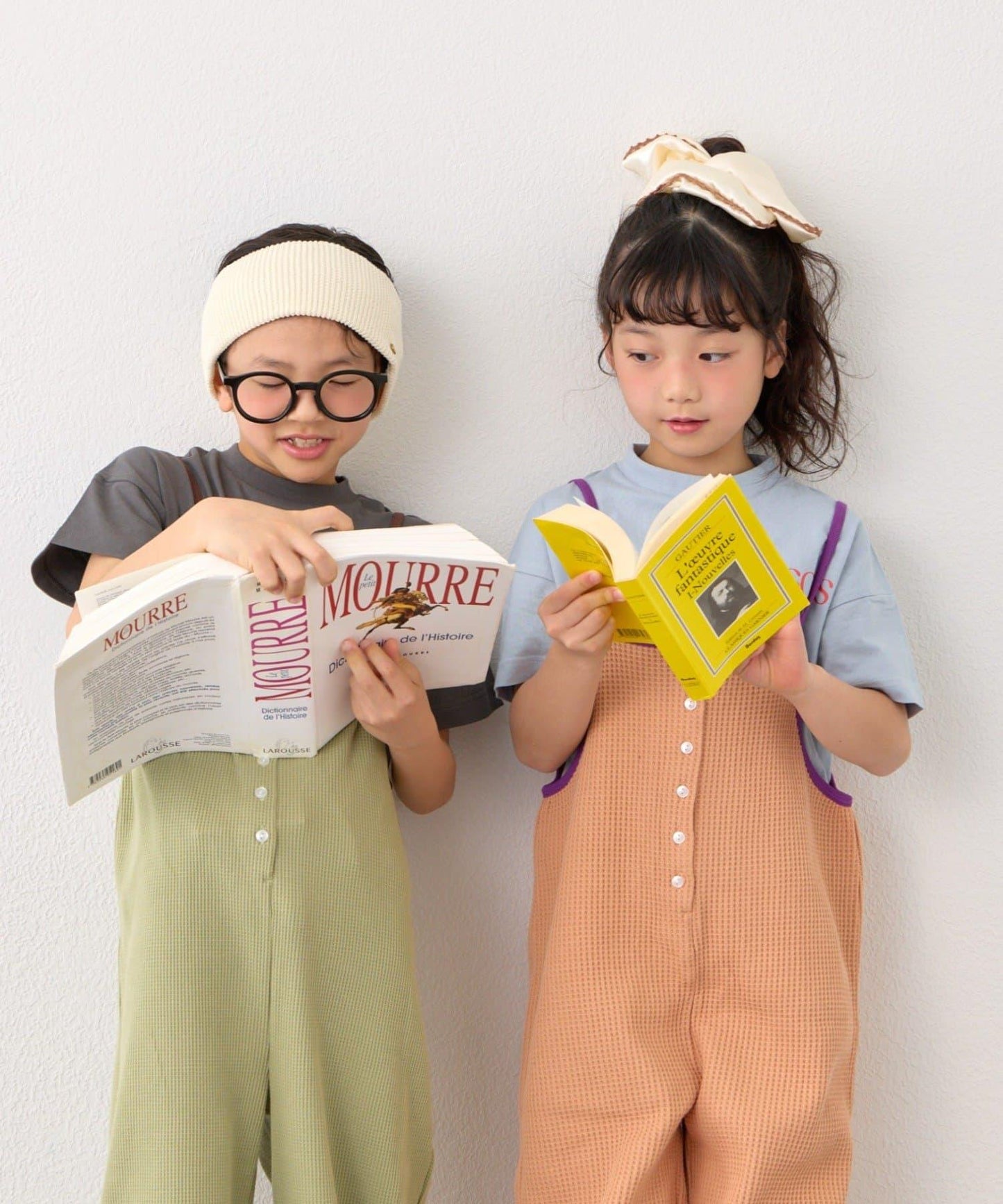 KIDS 拼色華夫格吊帶連體褲