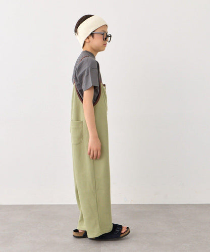 KIDS 拼色華夫格吊帶連體褲