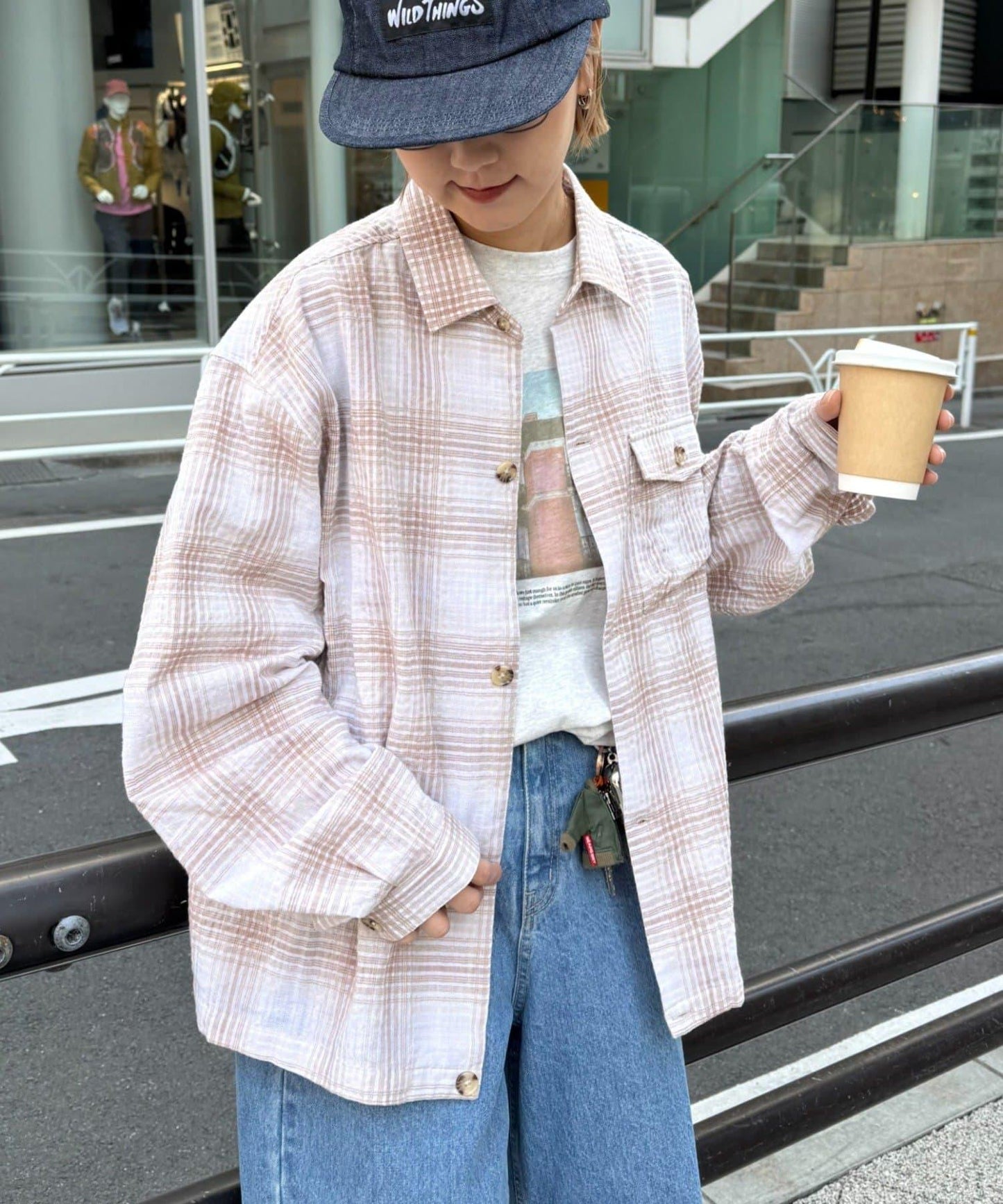 舒適中性 泡泡紗漸變格紋 襯衫