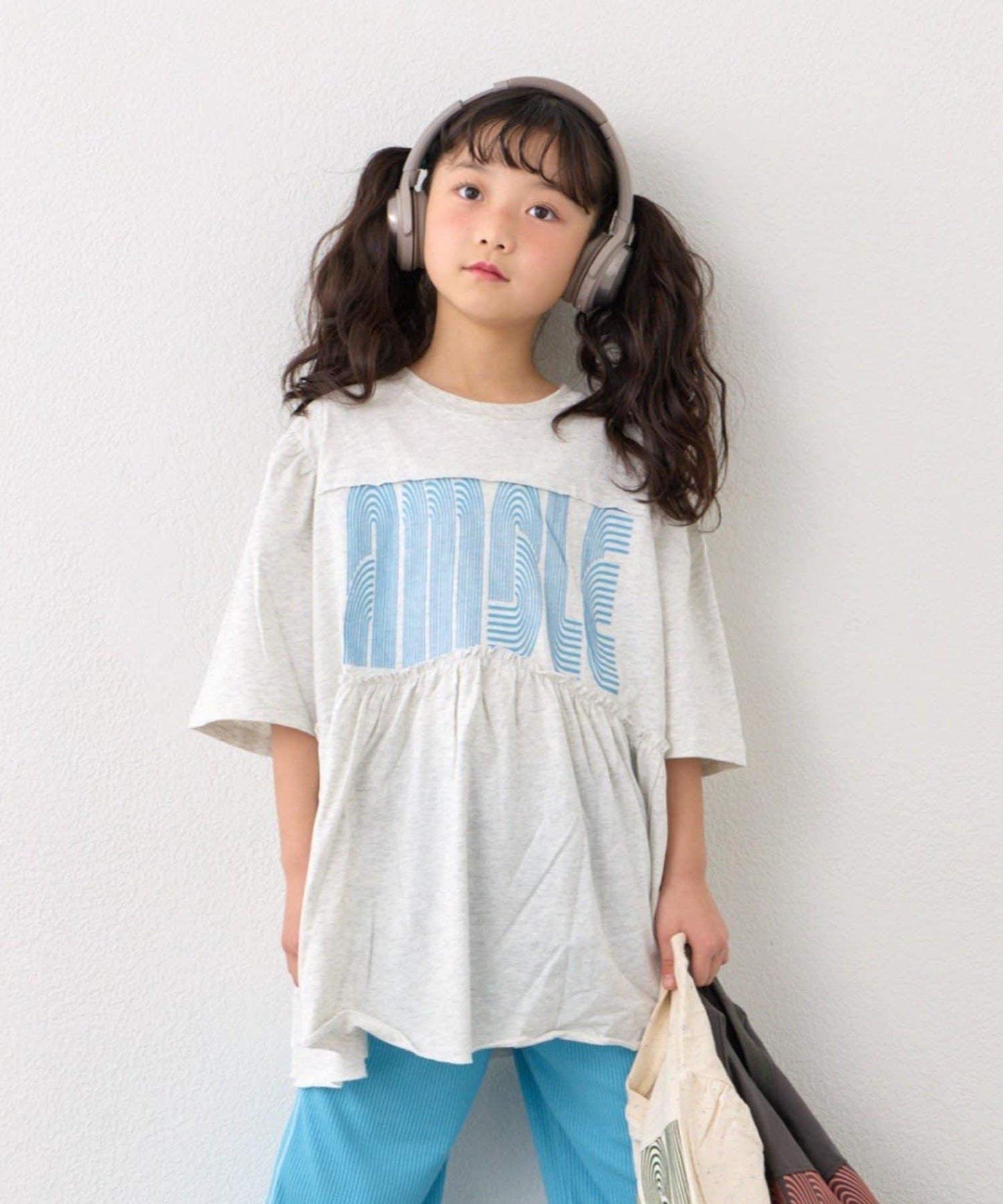 KIDS 厚印Logo 五分袖 罩衫連衣裙
