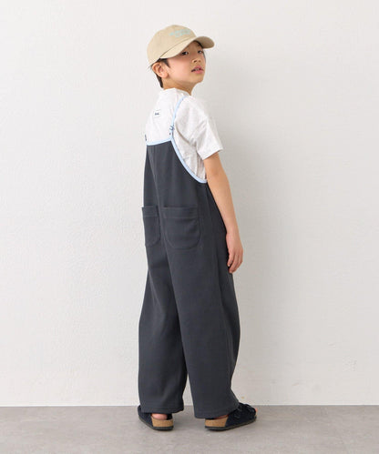 KIDS 拼色華夫格吊帶連體褲