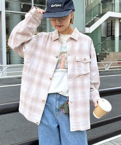 舒適中性 泡泡紗漸變格紋 襯衫
