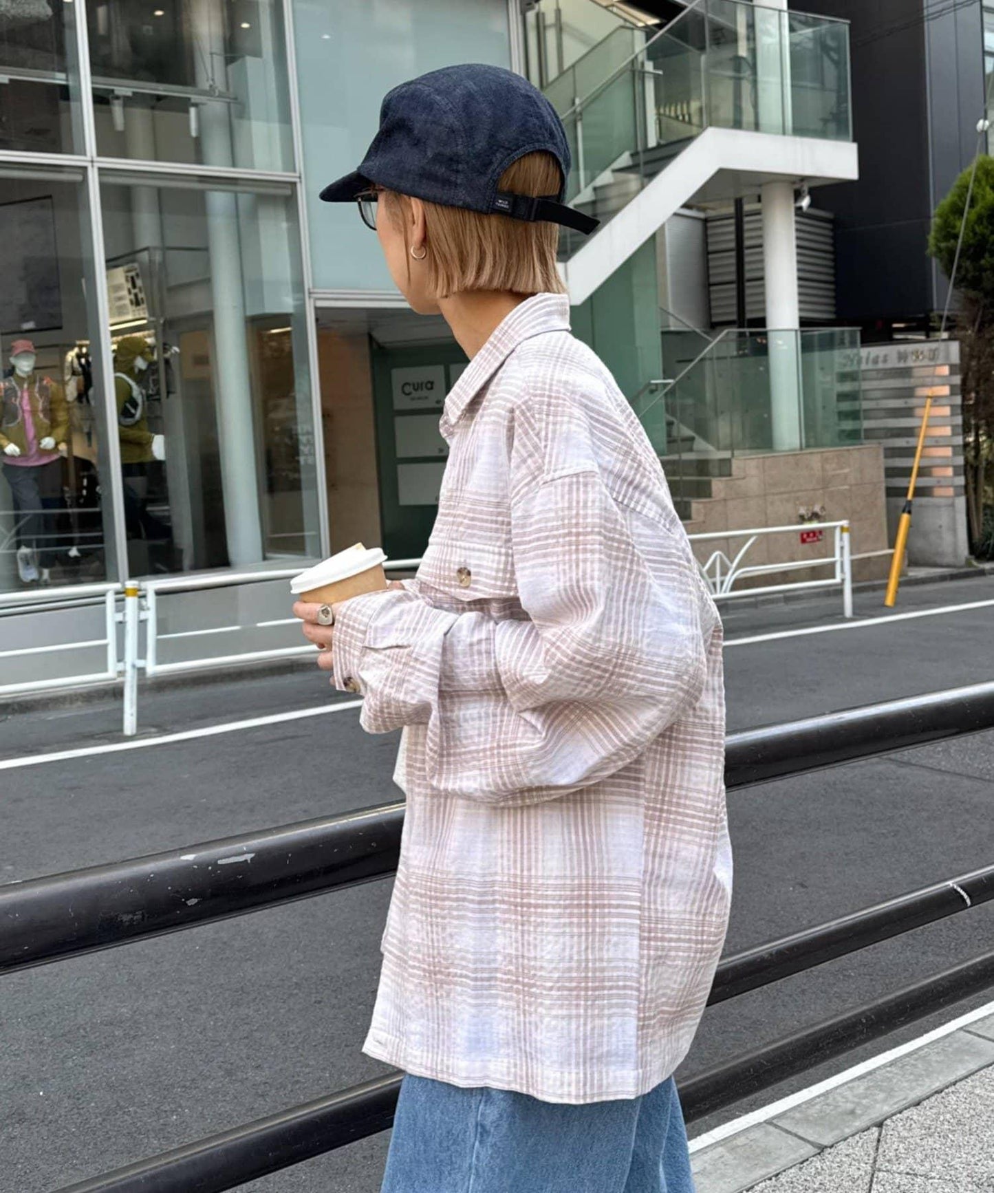 舒適中性 泡泡紗漸變格紋 襯衫