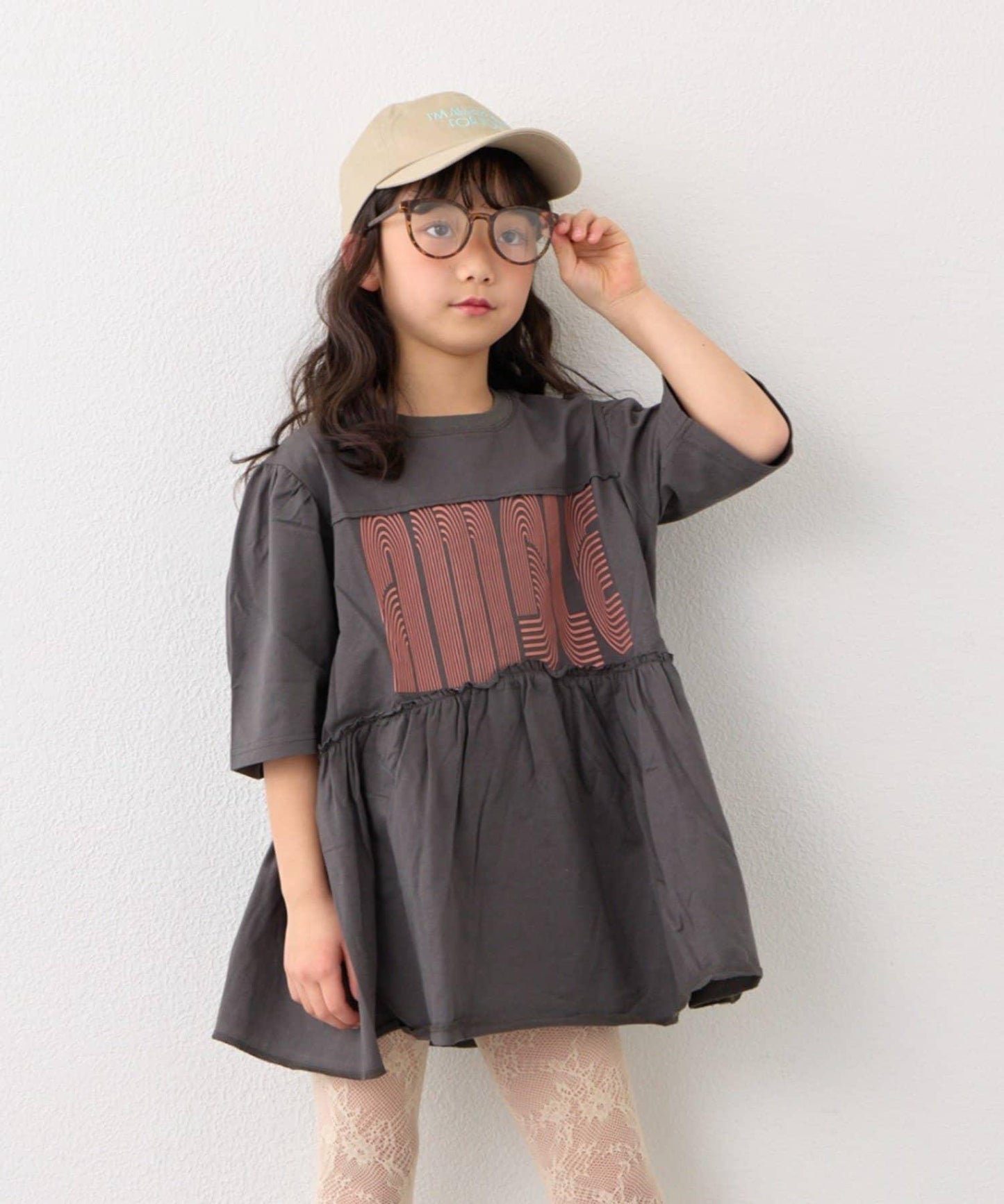 KIDS 厚印Logo 五分袖 罩衫連衣裙
