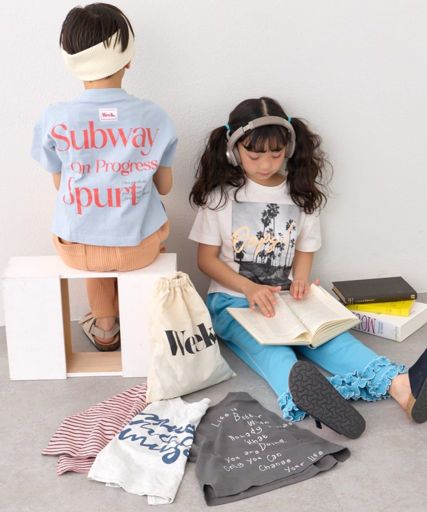 KIDS WEEKTEE 巾著袋 5件混合套裝 半袖T恤