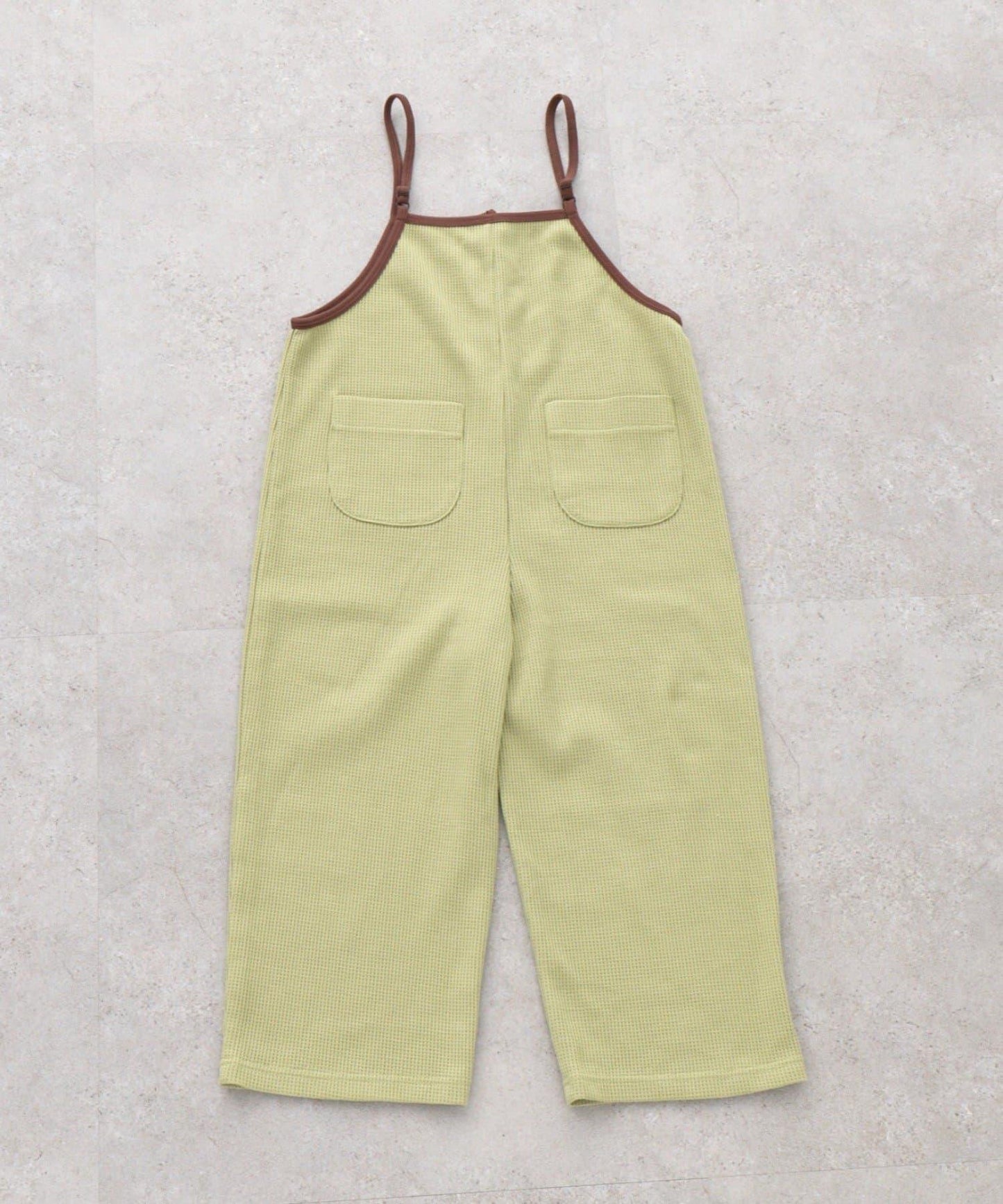 KIDS 拼色華夫格吊帶連體褲
