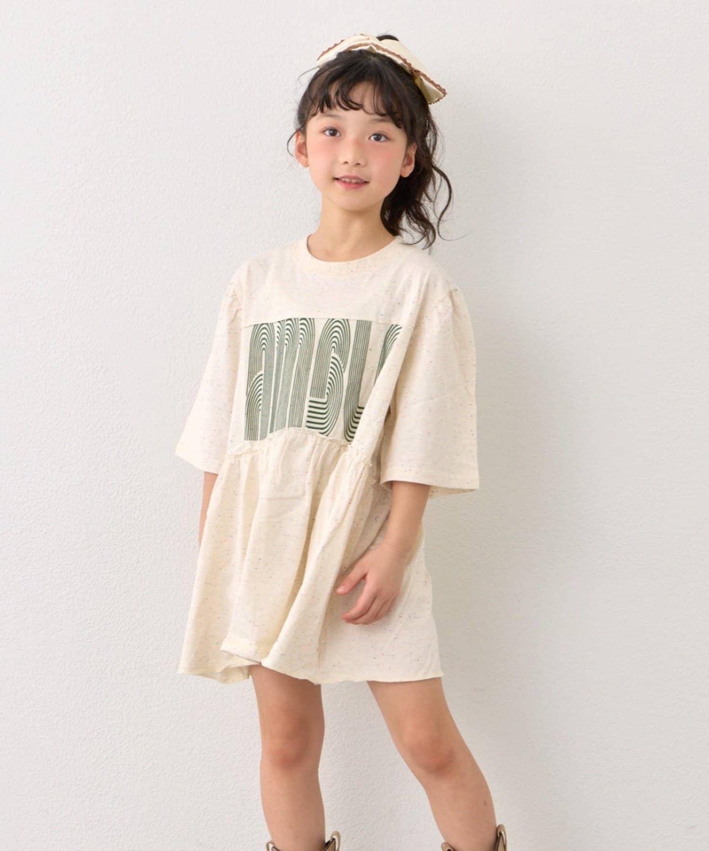 KIDS 厚印Logo 五分袖 罩衫連衣裙