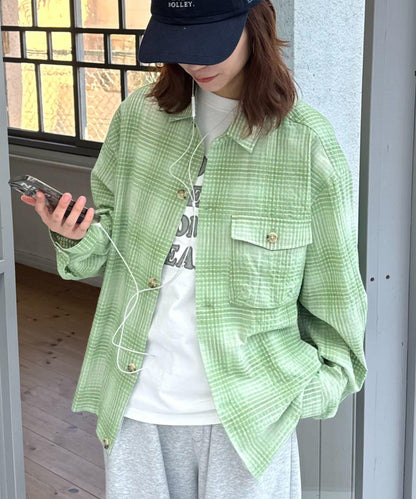舒適中性 泡泡紗漸變格紋 襯衫