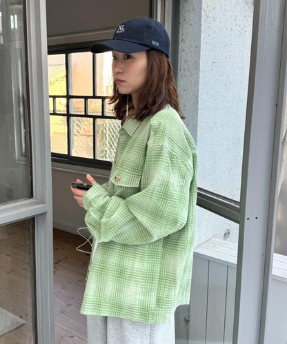 舒適中性 泡泡紗漸變格紋 襯衫