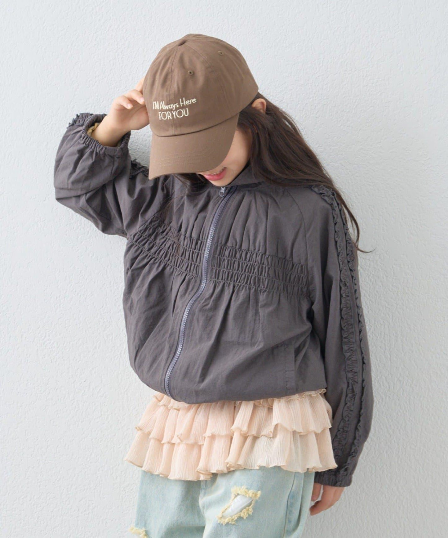 KIDS 中性 防曬條紋圍巾拼接Logo刺繡棒球帽