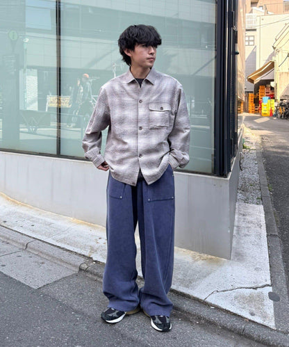 舒適中性 泡泡紗漸變格紋 襯衫