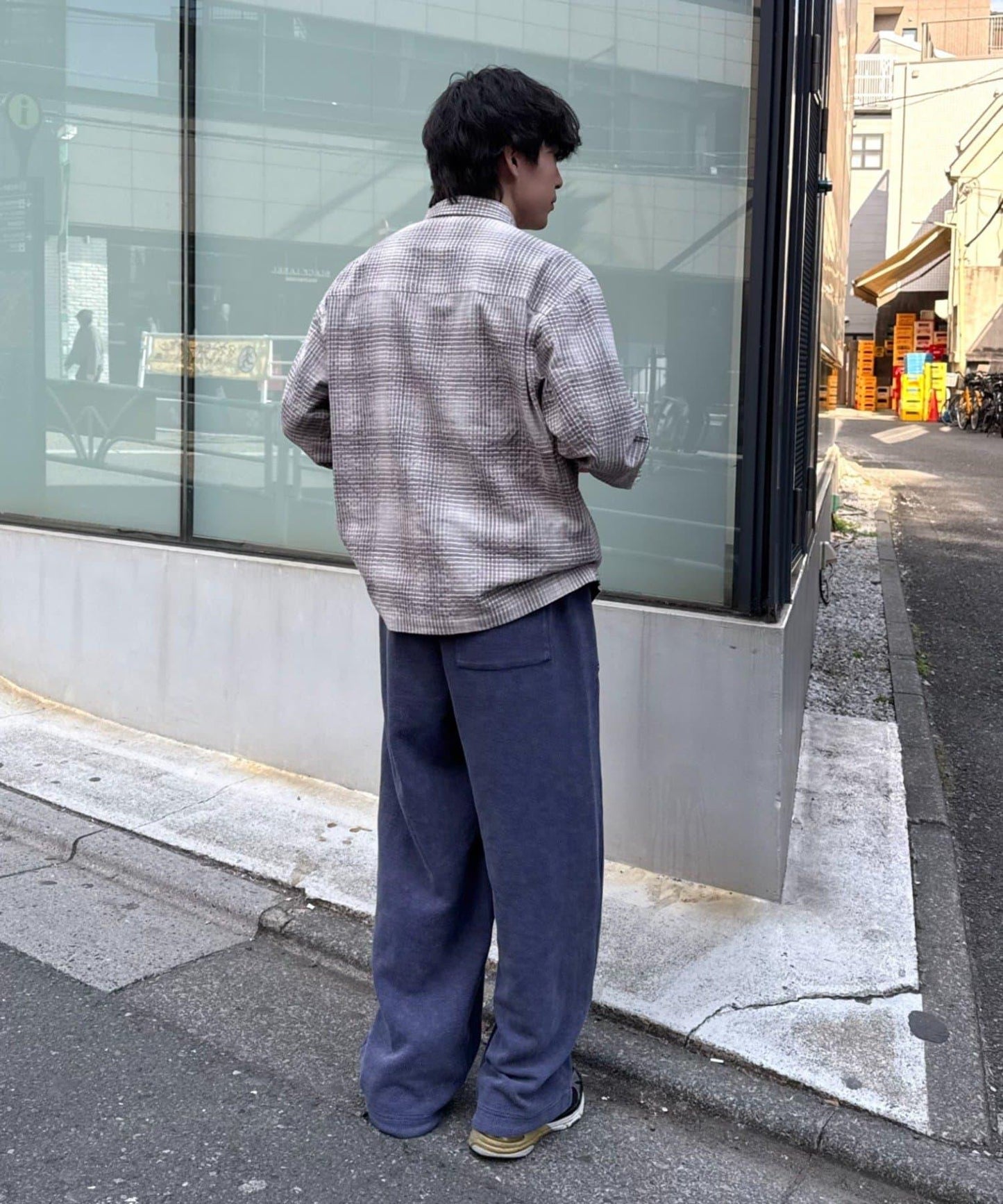 舒適中性 泡泡紗漸變格紋 襯衫