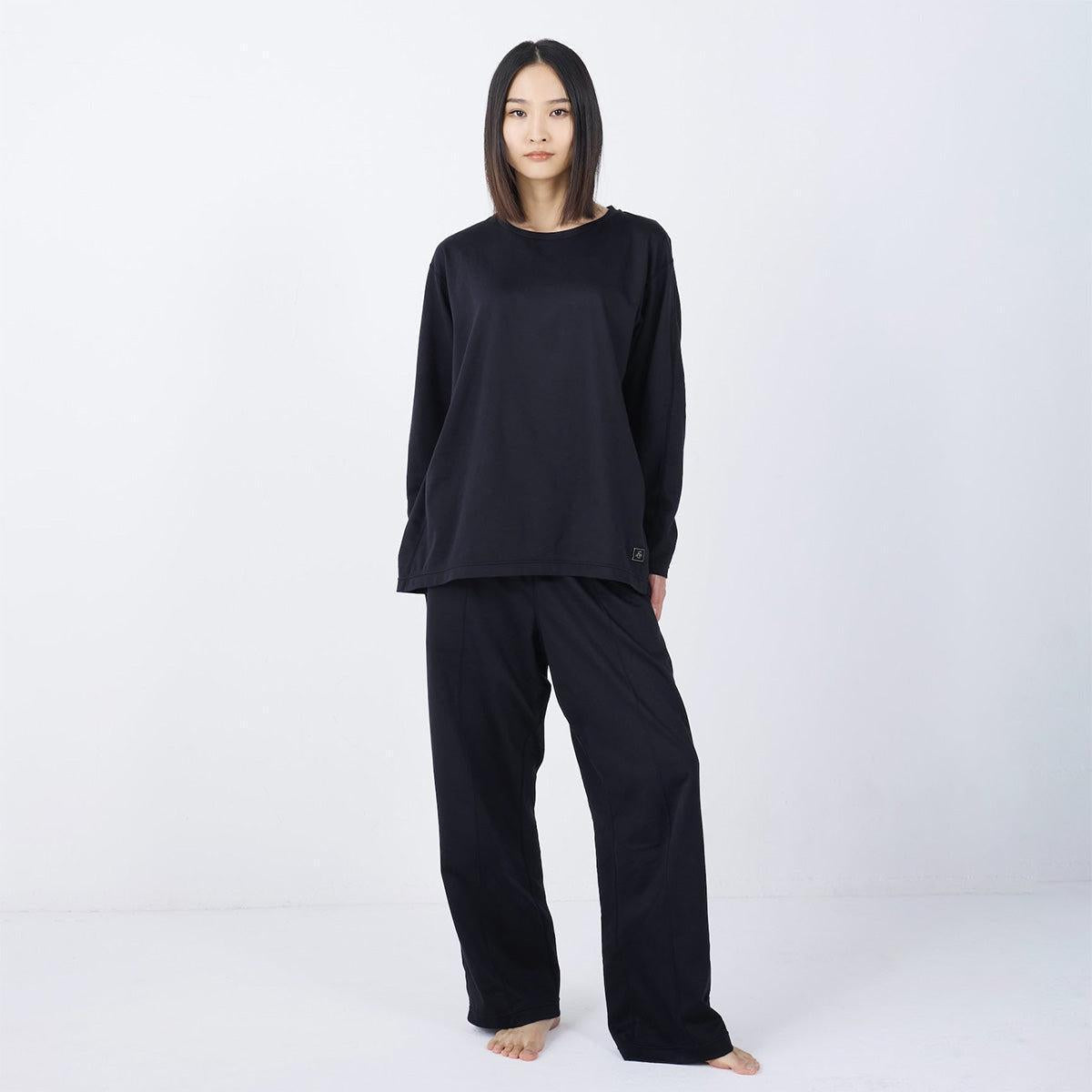 Foo Tokyo 絲滑觸感 長袖長褲 恢復服套裝 黑色