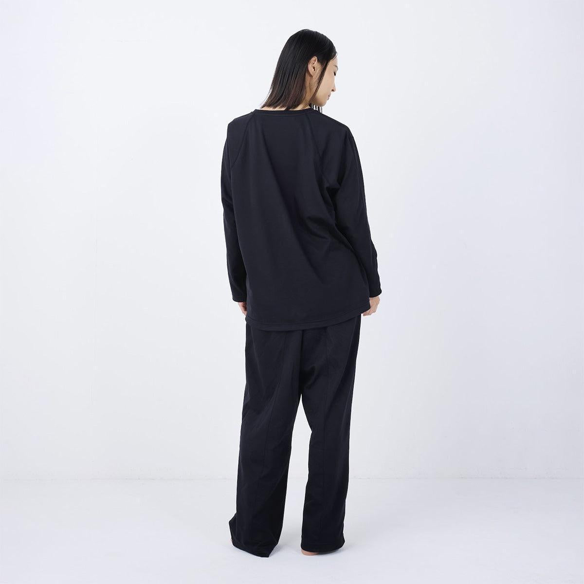 Foo Tokyo 絲滑觸感 長袖長褲 恢復服套裝 黑色