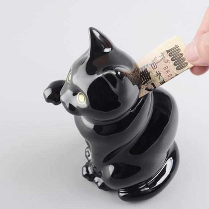 【招き猫】へそくりの招き猫 壱号 黒 (中) | 肥前吉田焼 | Kata Koto