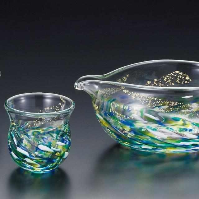 【酒器セット】花うつし 紫陽花 | 津軽びいどろ | 北洋硝子 (アデリア)