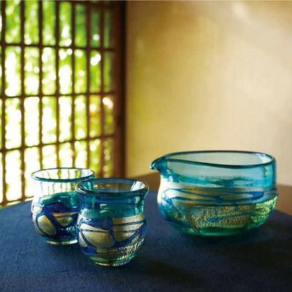 【酒器セット】金彩碧瑠璃 | 津軽びいどろ | 北洋硝子 (アデリア)