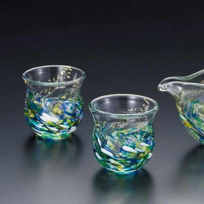 【酒器セット】花うつし 紫陽花 | 津軽びいどろ | 北洋硝子 (アデリア)