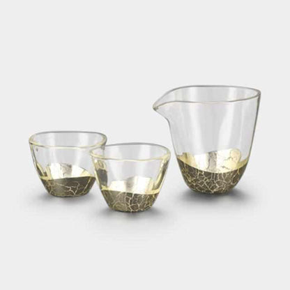 【酒器セット3点セット】貫入 シャンパンゴールド 片口 & ぐい吞み | 金沢箔 | 箔一