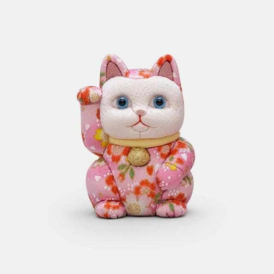 【招き猫】友禅桃 S | 江戸木目込み | 柿沼人形